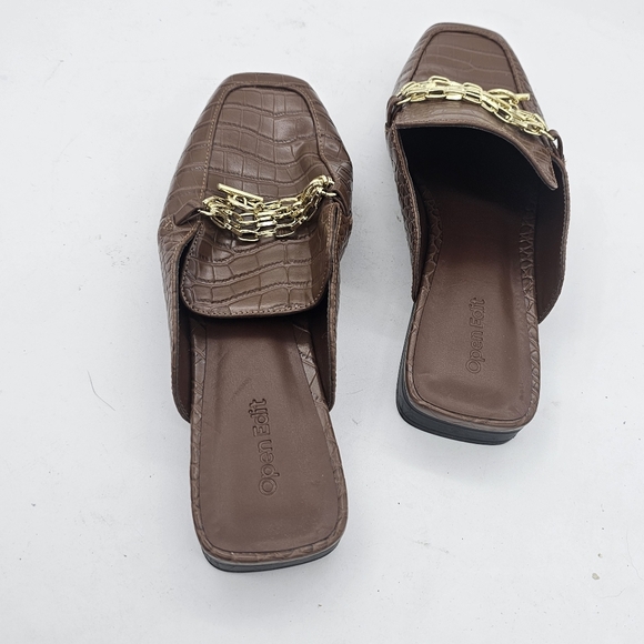 Open Edit Nash Faux Leather Mules Loafers | Brown Croco Print | Women’s 7.5 NWOB - Picture 6 of 8